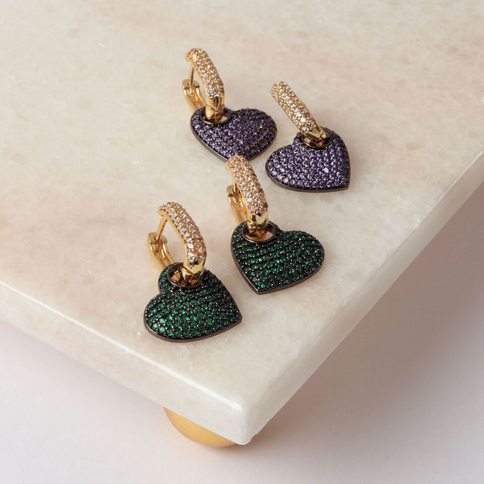 Neesa Özel Seri Zirkon Kalp Küpe RenkliYeşil