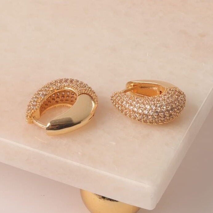 Neesa Zirkon Taşlı Bombeli Halka KüpeGold