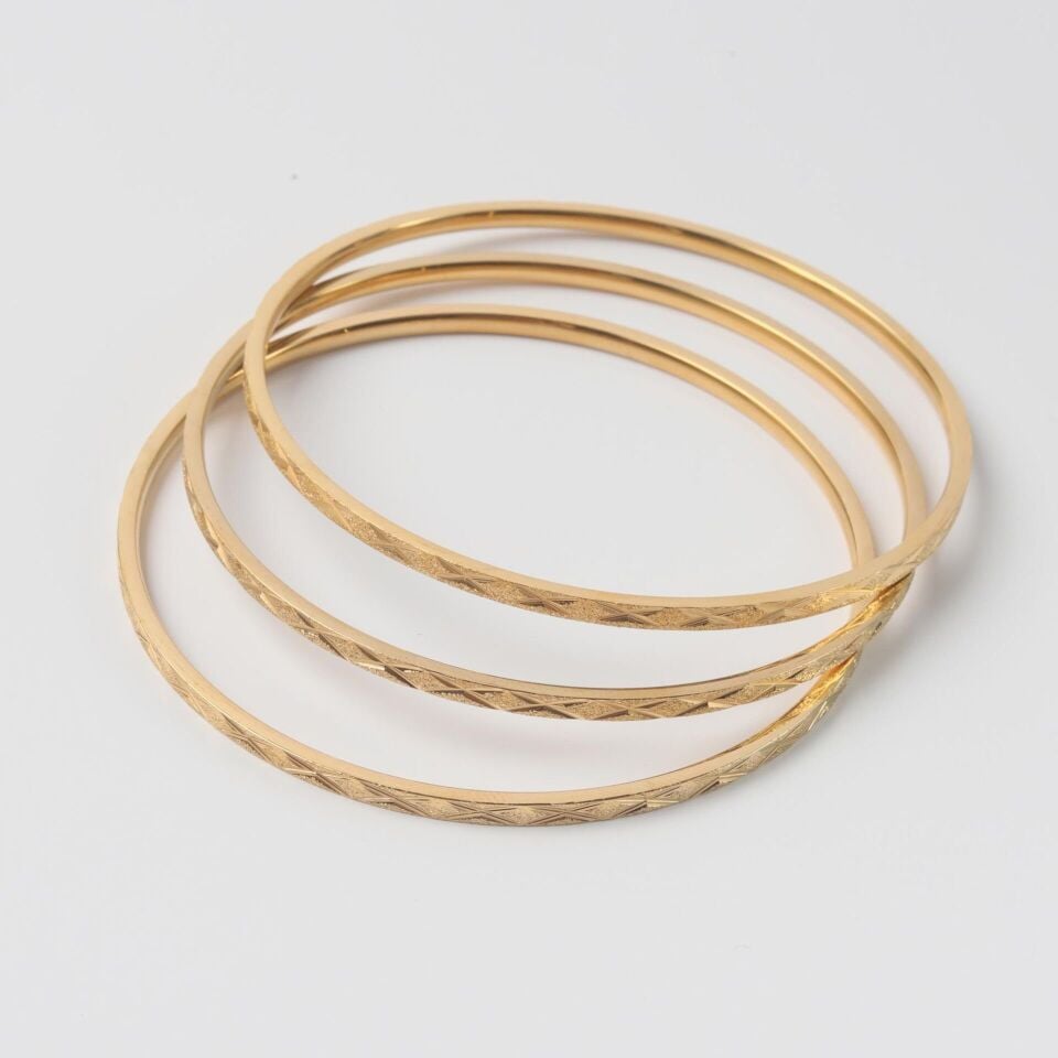 Neesa Çelik 3'lü Set Bilezik Bileklik Gold