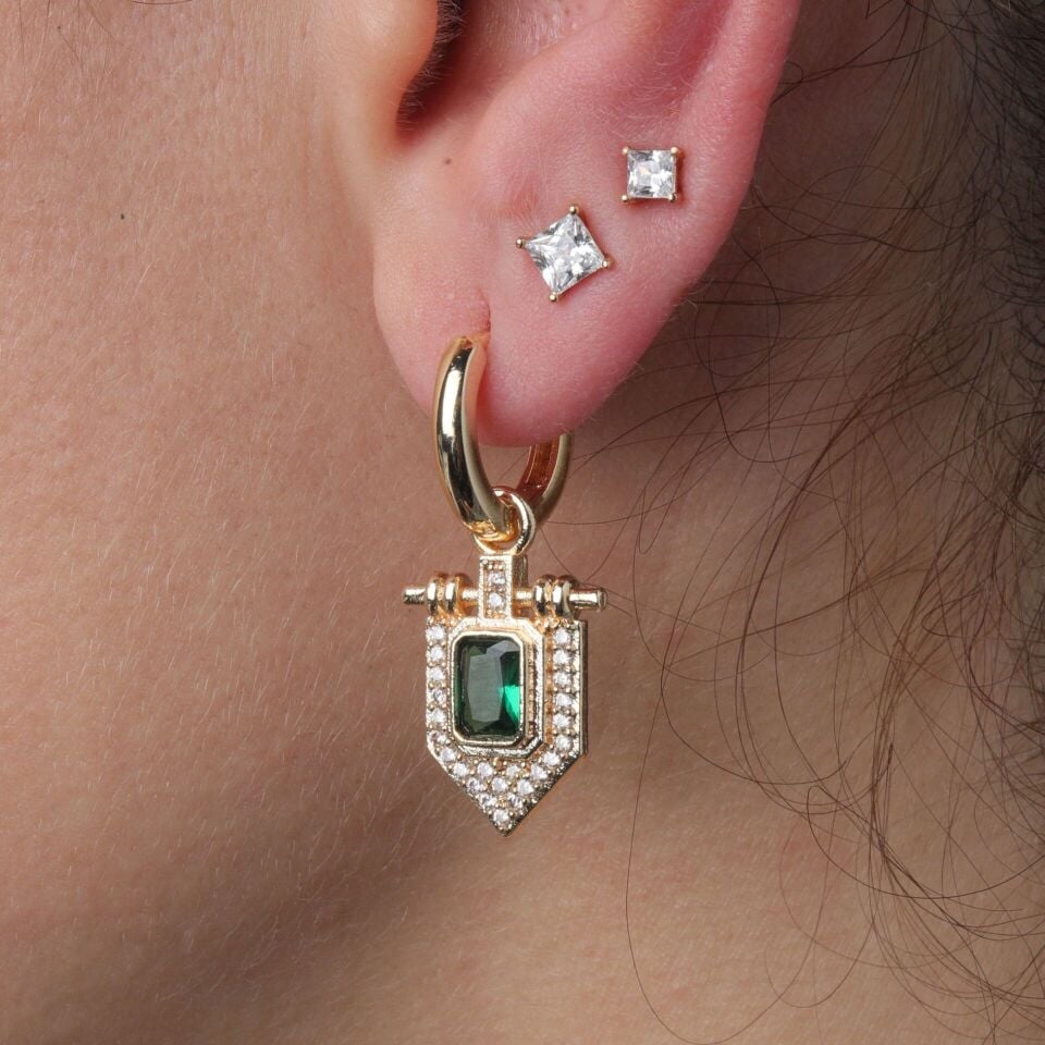 Neesa Özel Seri Zirkon Taşlı Gold KüpeYeşil Yeşil