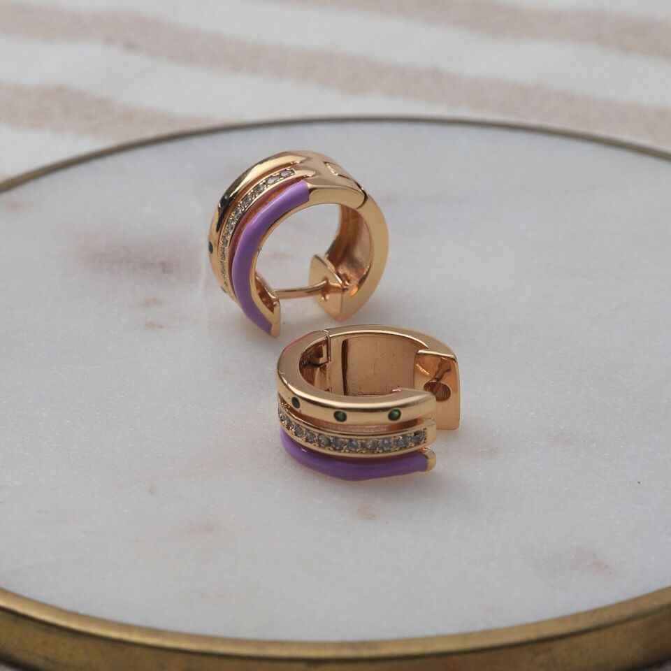 Neesa VIP Gold Zirkon Taşlı Halka Küpe 1.5 CmMor