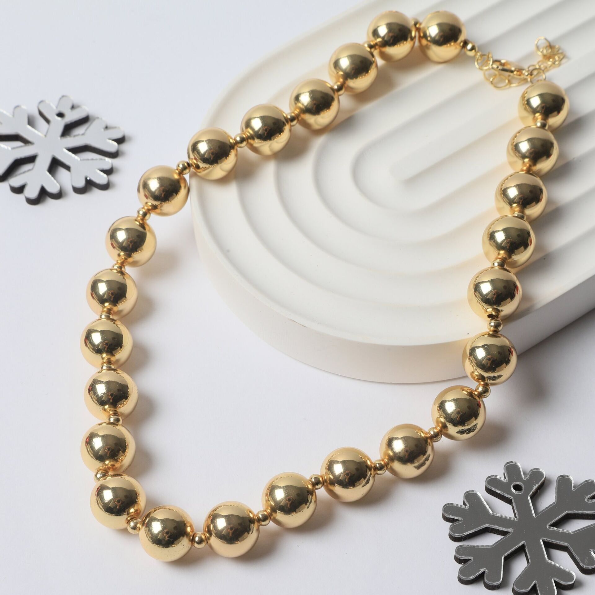 Neesa Çelik Sıralı Top Kolye 45cmGold