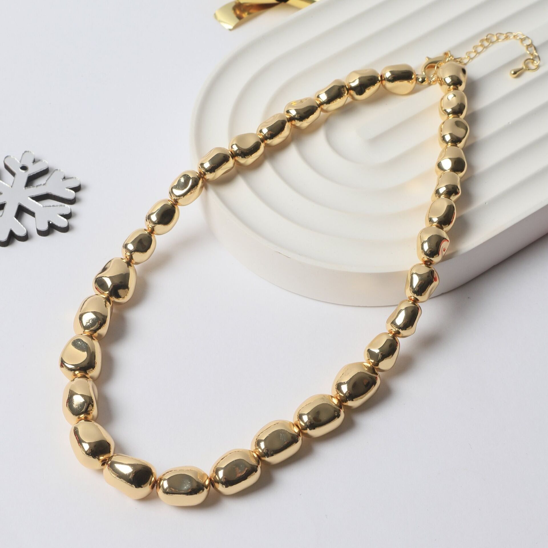 Neesa Çelik Sıralı Ezme Top Kolye 45cmGold