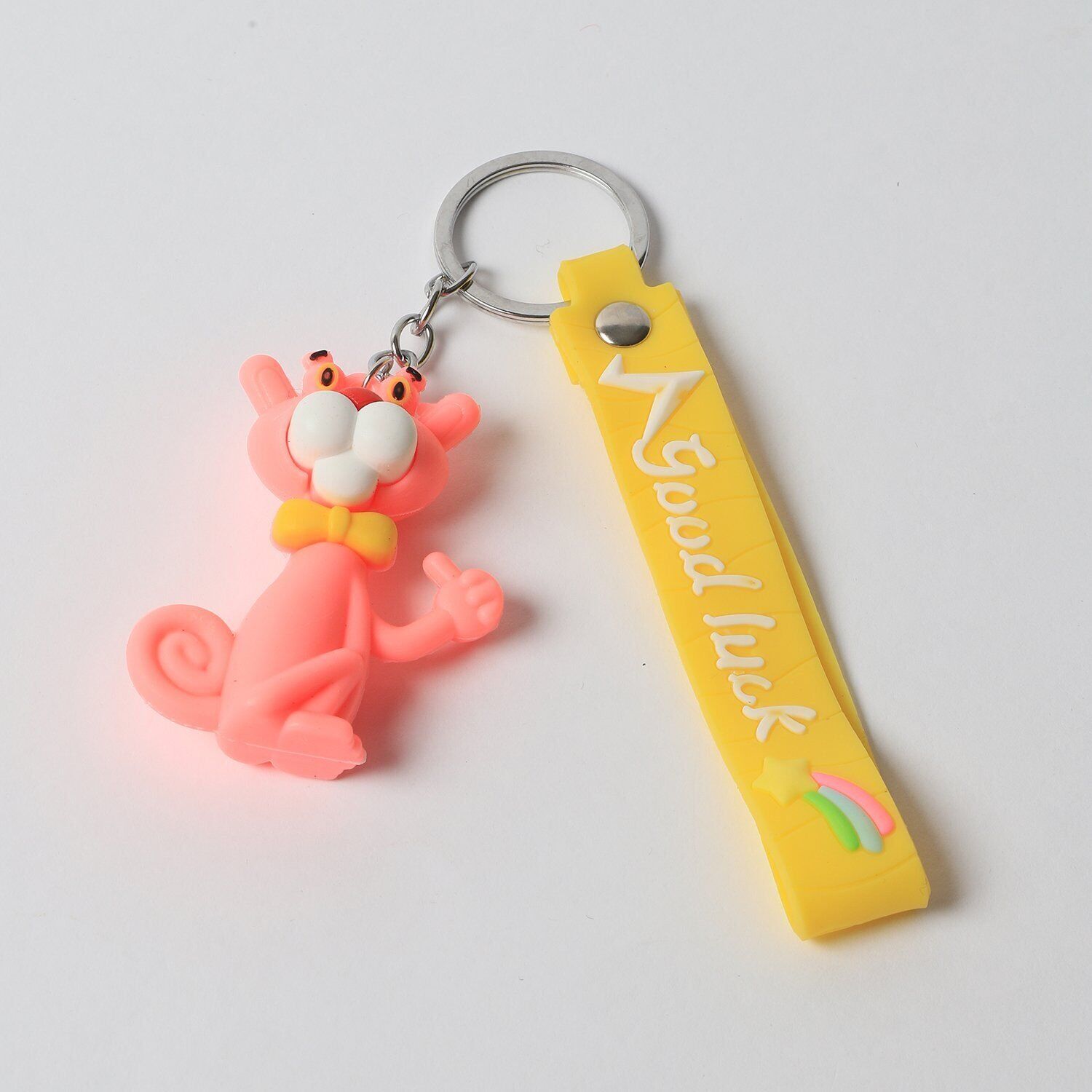 Neesa Pembe Panter Figürlü Silikon AnahtarlıkSarı Kurdelalı