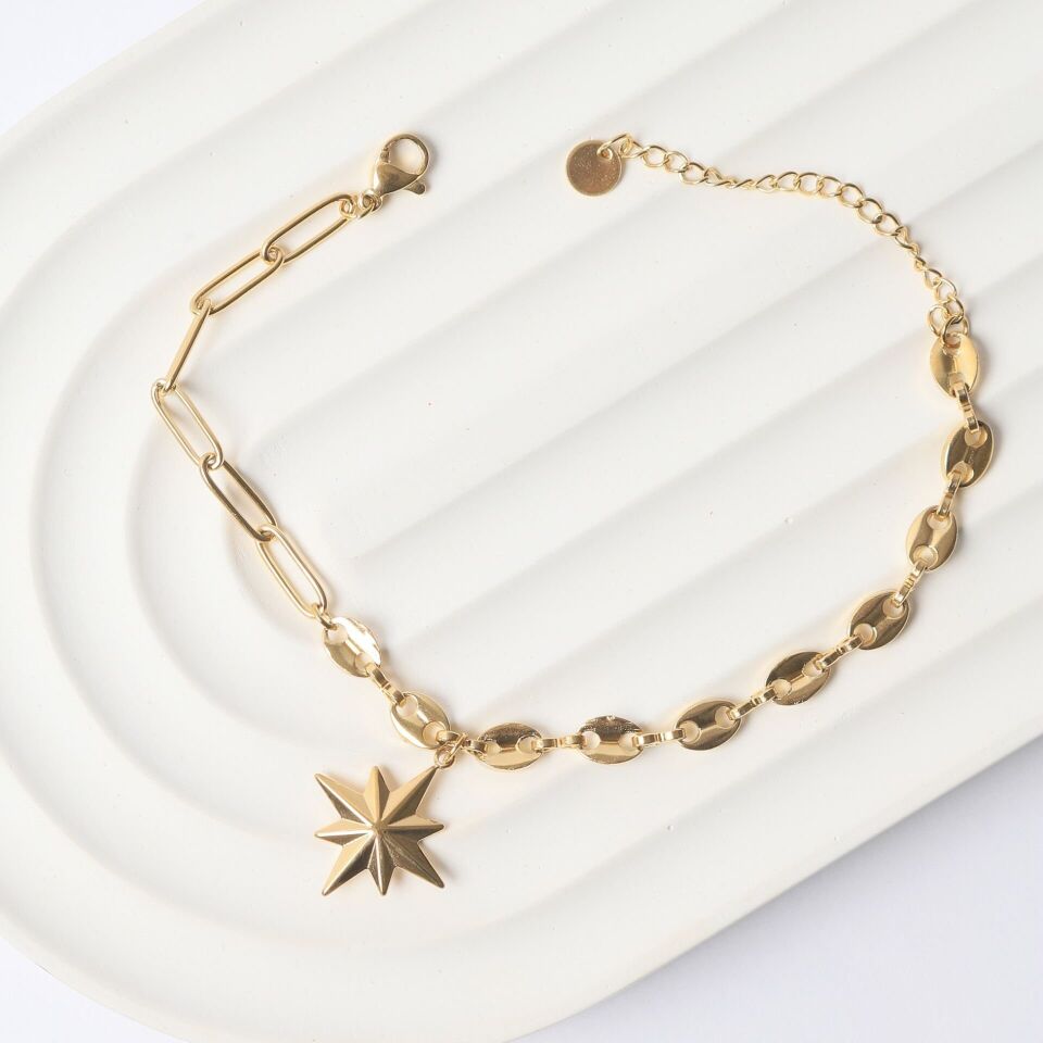 Neesa Çelik Pusula Yıldızı BileklikGold