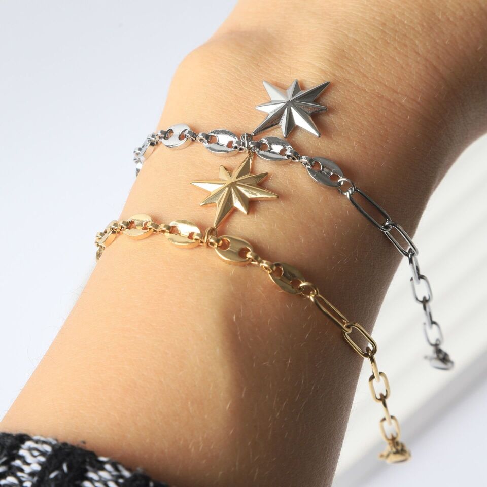 Neesa Çelik Pusula Yıldızı BileklikGold