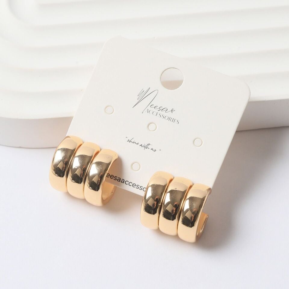 Neesa Özel Seri 3'lü Sıralı Küpe Marka ModelGold