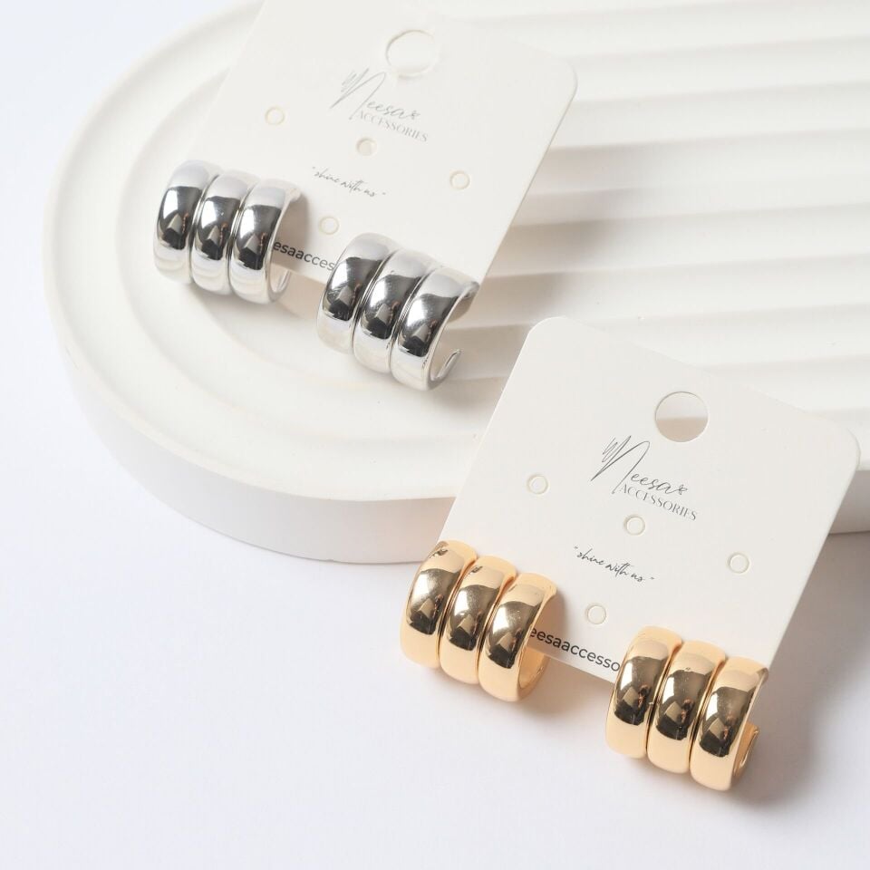 Neesa Özel Seri 3'lü Sıralı Küpe Marka ModelGold