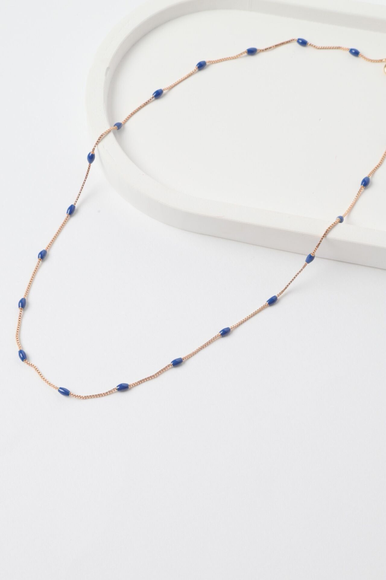 Neesa VIP Gold İnce Mineli Kolye 45+5cm Lacivert