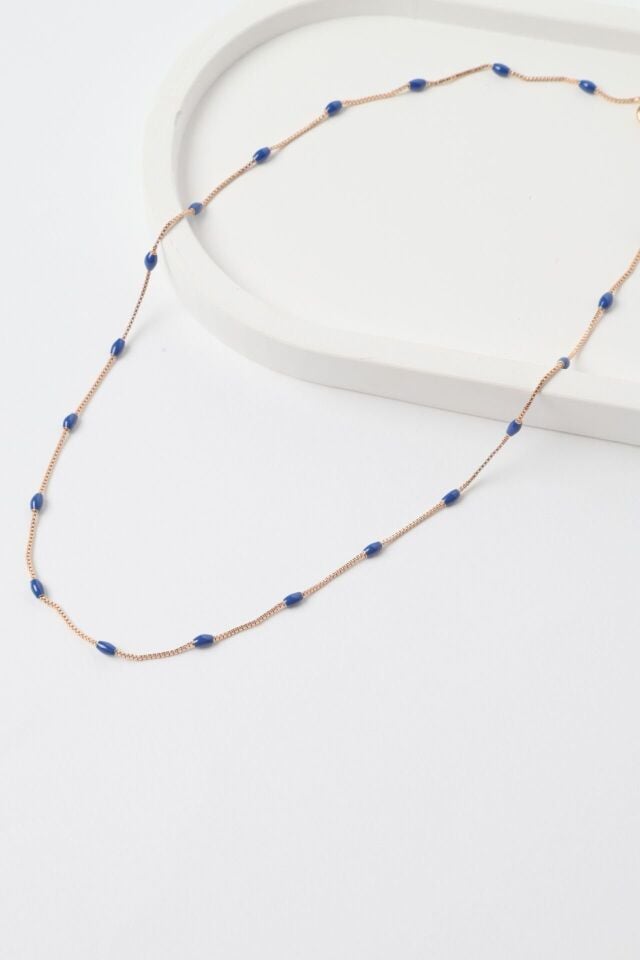 Neesa VIP Gold İnce Mineli Kolye 45+5cm Lacivert