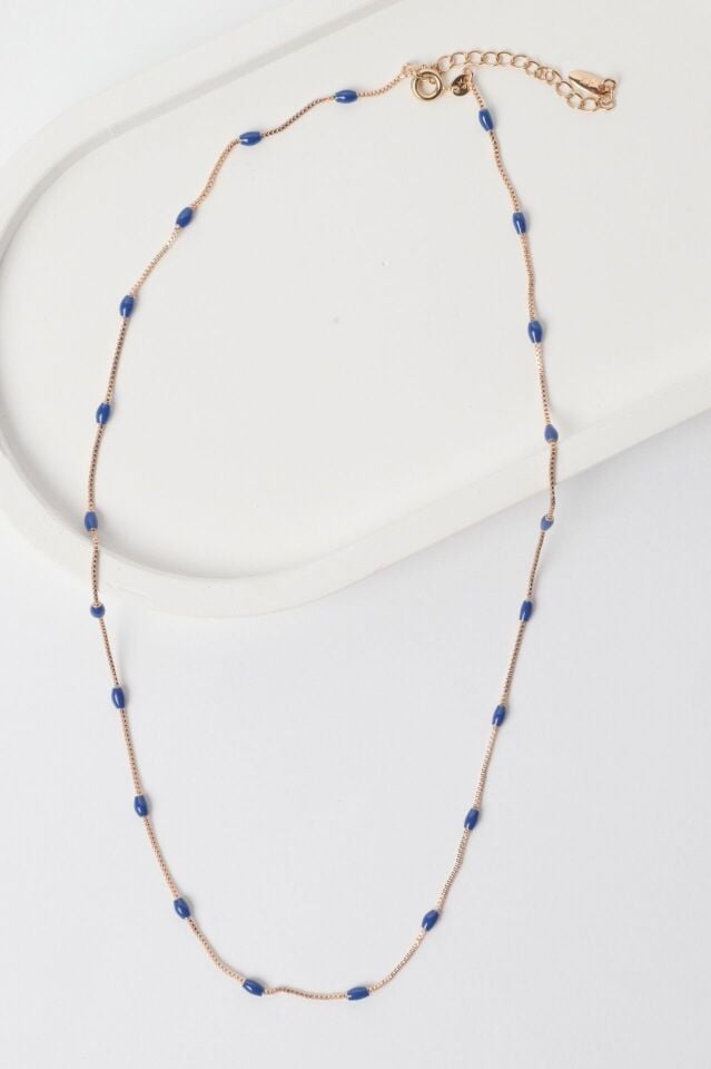 Neesa VIP Gold İnce Mineli Kolye 45+5cm Lacivert