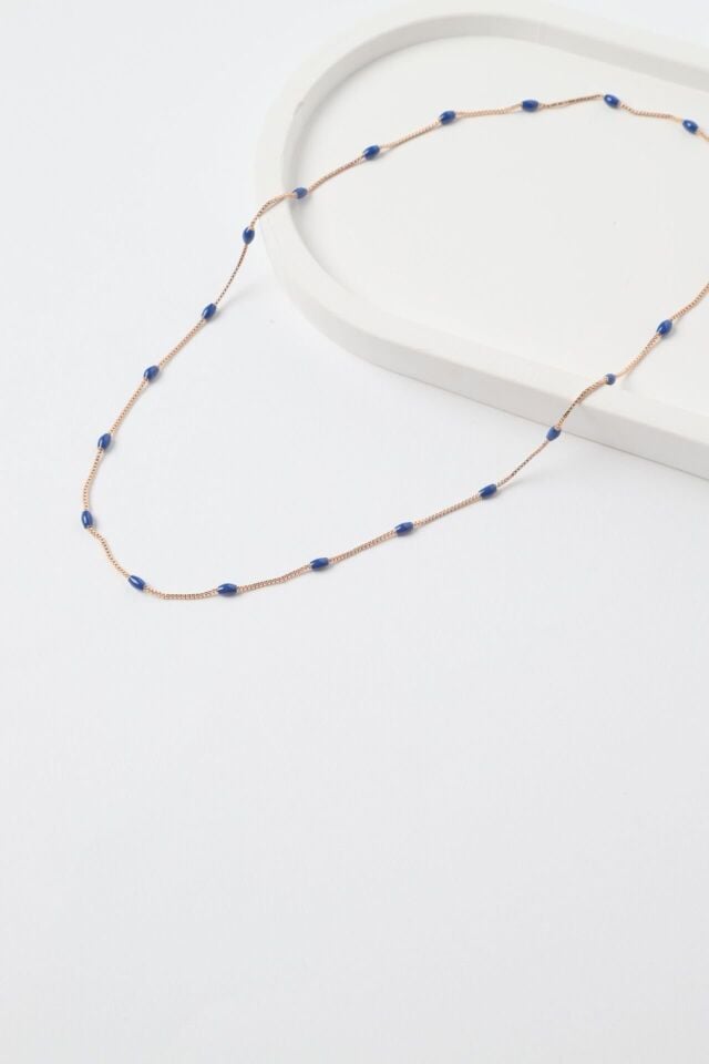 Neesa VIP Gold İnce Mineli Kolye 45+5cm Lacivert