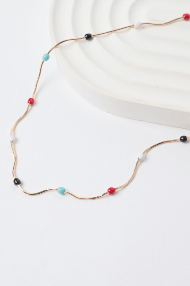 Neesa VIP Gold Zincir Topçuk Mineli Kolye 45cmRenkli