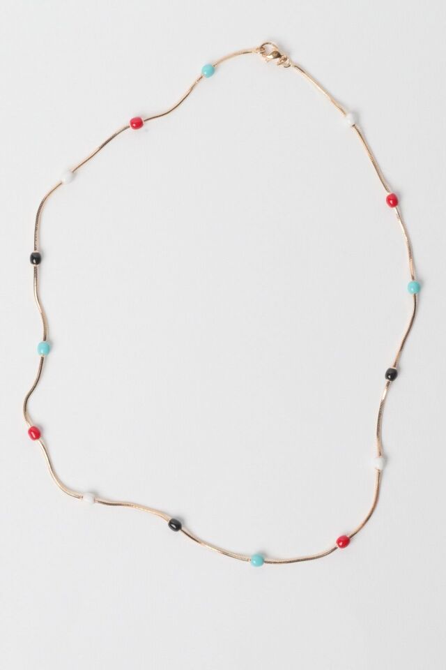 Neesa VIP Gold Zincir Topçuk Mineli Kolye 45cmRenkli