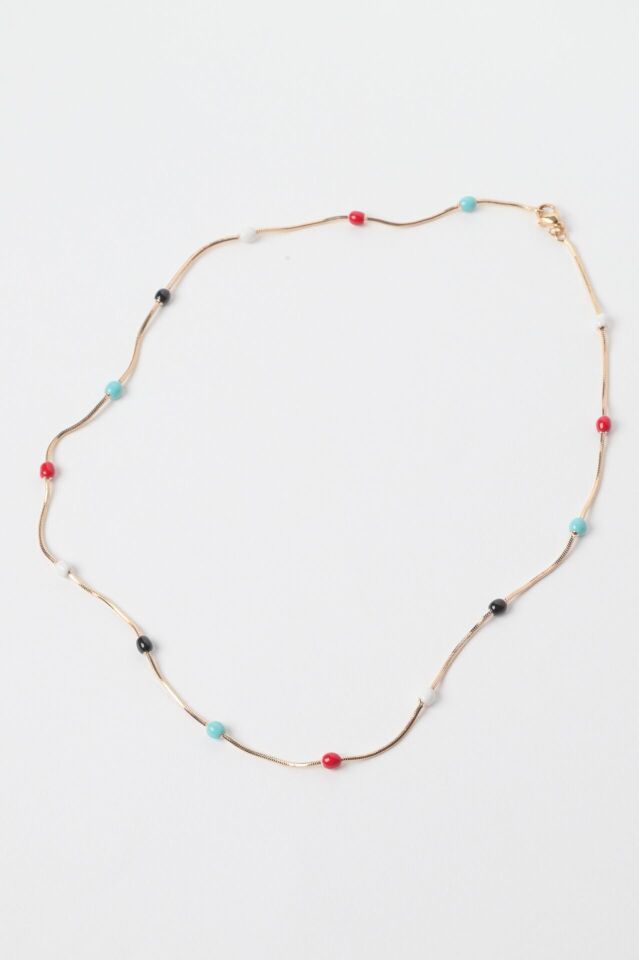 Neesa VIP Gold Zincir Topçuk Mineli Kolye 45cmRenkli