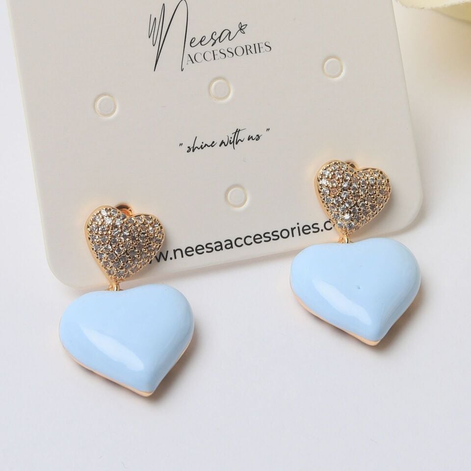 Neesa Renkli Kalp Gold KüpeAçık Mavi Açık Mavi