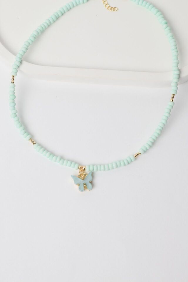 Neesa Boncuk Kolye Kelebek Uçlu 45 cm Mint