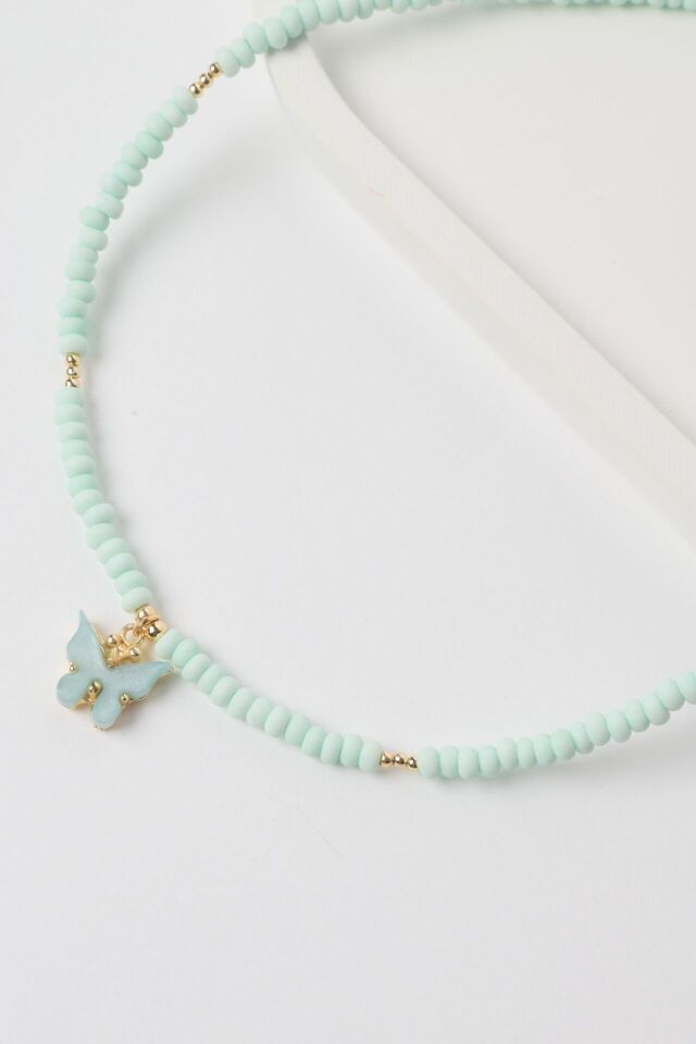 Neesa Boncuk Kolye Kelebek Uçlu 45 cm Mint