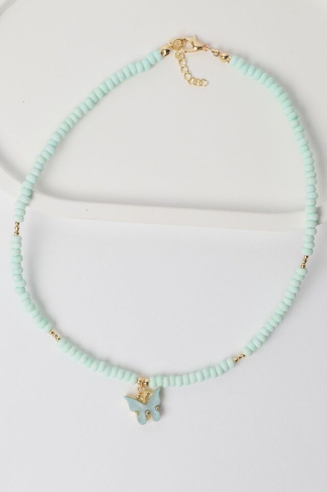 Neesa Boncuk Kolye Kelebek Uçlu 45 cm Mint