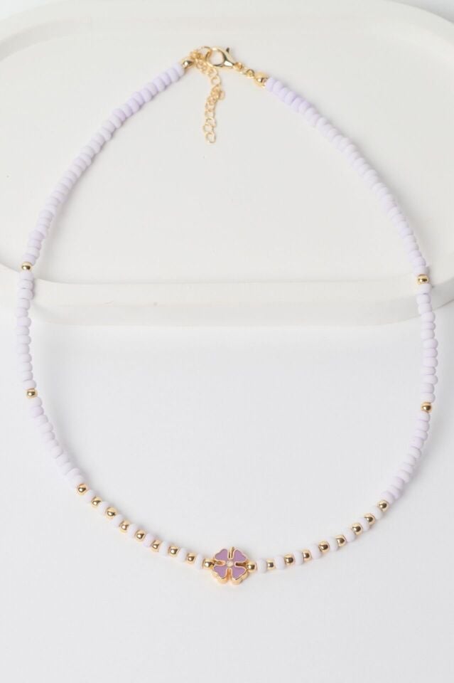 Neesa Boncuk Kolye Yonca Uçlu 45 cmBeyaz