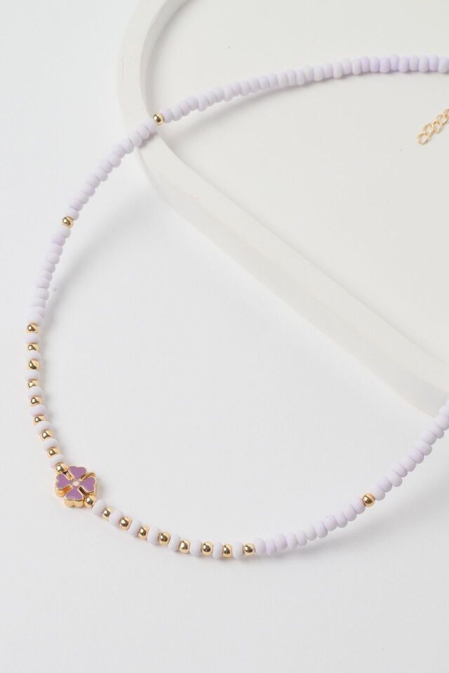 Neesa Boncuk Kolye Yonca Uçlu 45 cmBeyaz