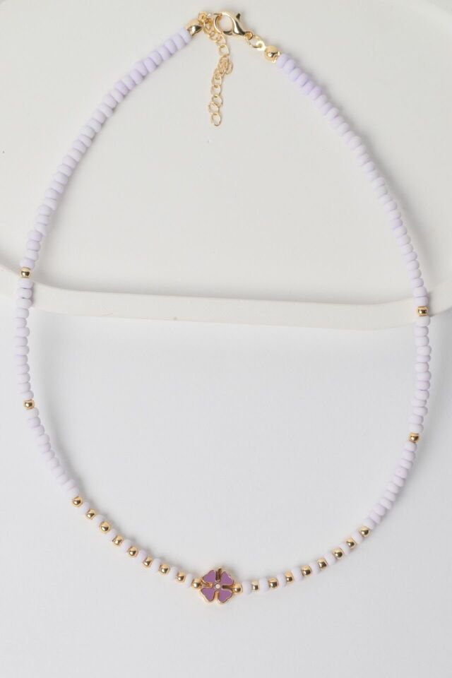 Neesa Boncuk Kolye Yonca Uçlu 45 cmBeyaz