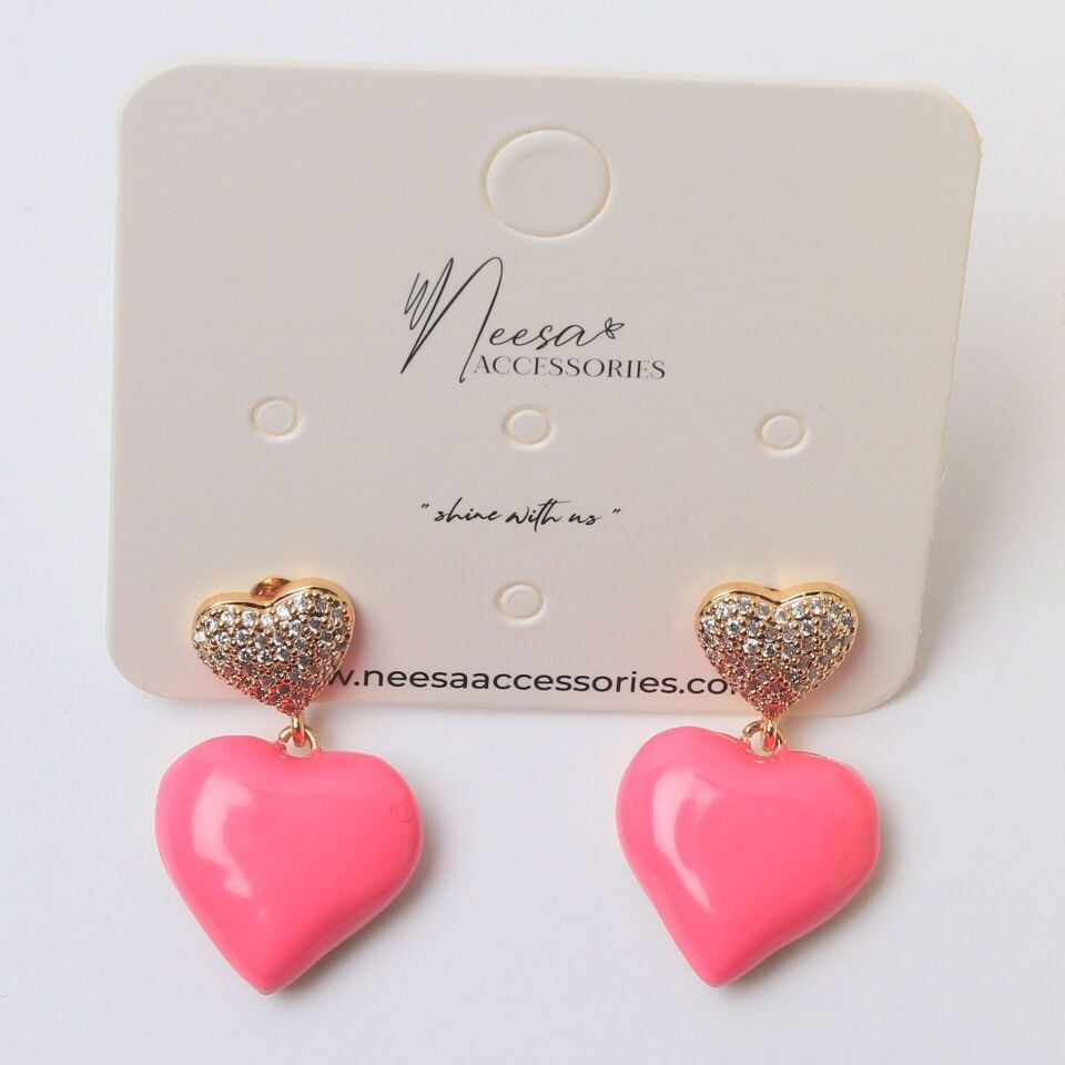 Neesa Renkli Kalp Gold KüpeAçık Mavi Fuşya