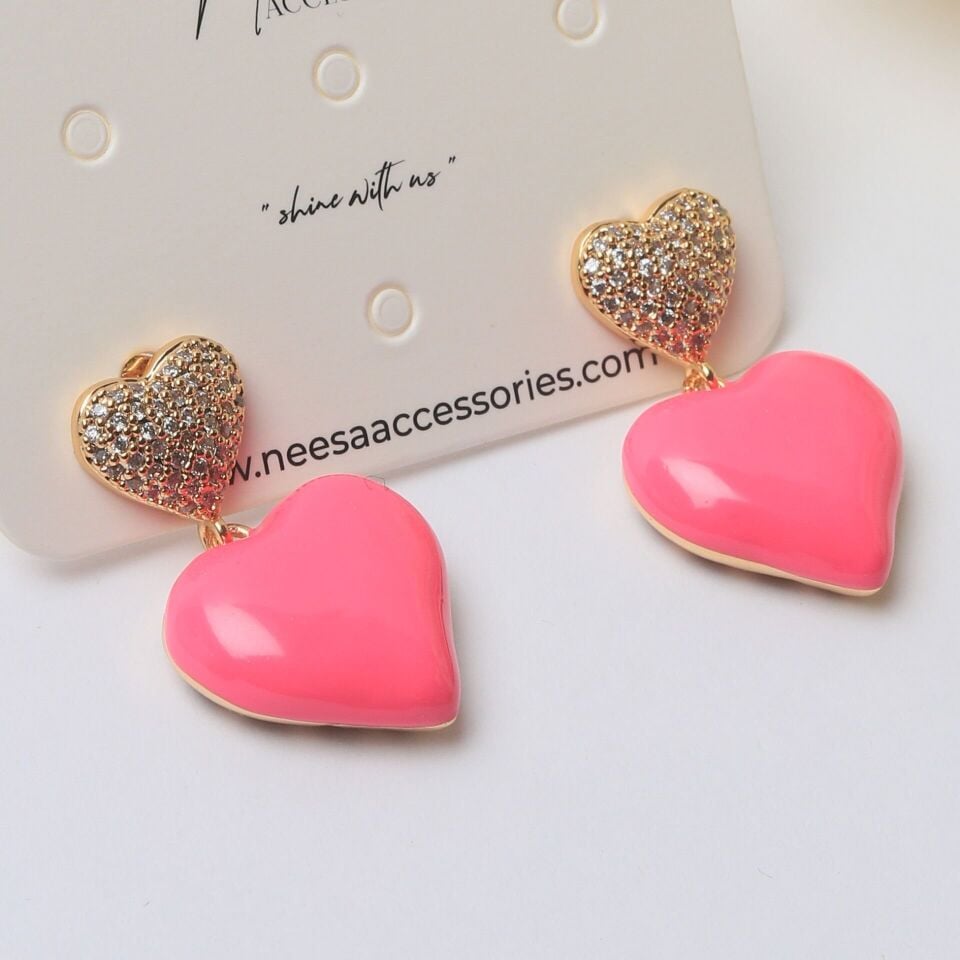 Neesa Renkli Kalp Gold KüpeAçık Mavi Fuşya