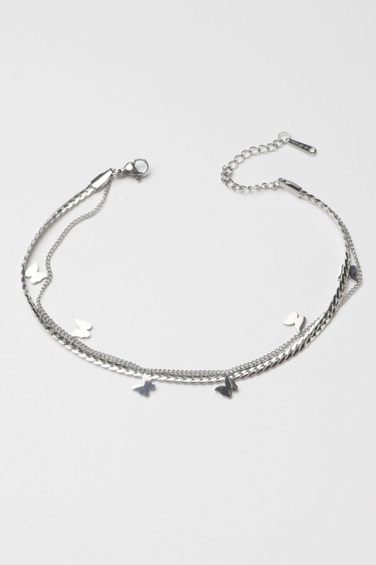 Neesa Çelik Çoklu Zincir Kelebek HalhalSilver