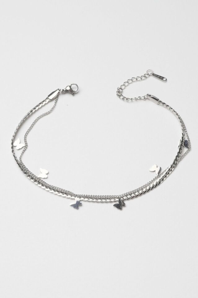 Neesa Çelik Çoklu Zincir Kelebek HalhalSilver