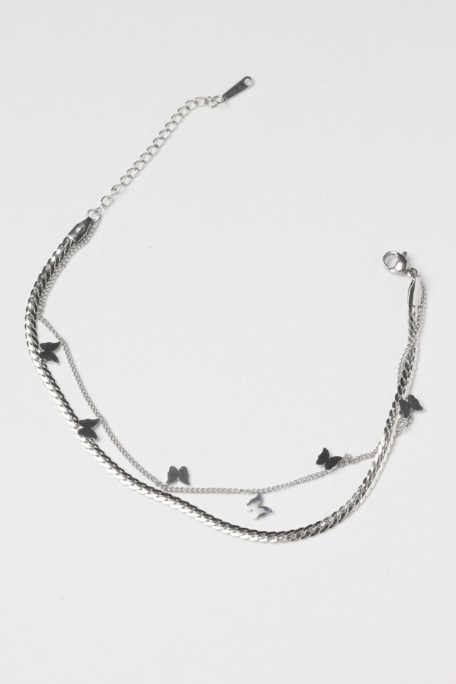 Neesa Çelik Çoklu Zincir Kelebek HalhalSilver