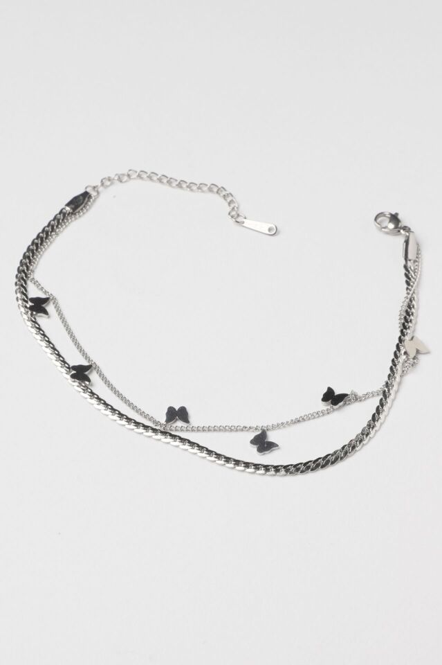 Neesa Çelik Çoklu Zincir Kelebek HalhalSilver