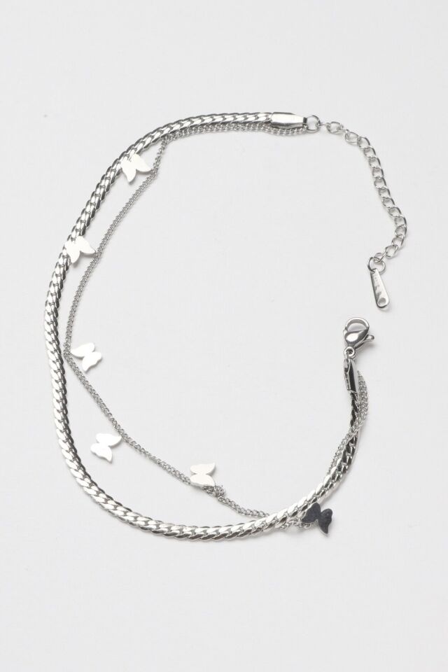 Neesa Çelik Çoklu Zincir Kelebek HalhalSilver