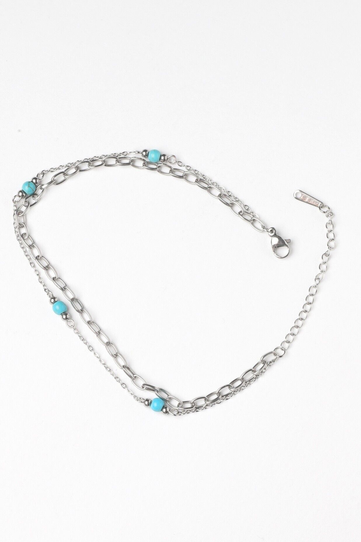 Neesa Çelik Çift Zincir Mavi Mineli HalhalSilver