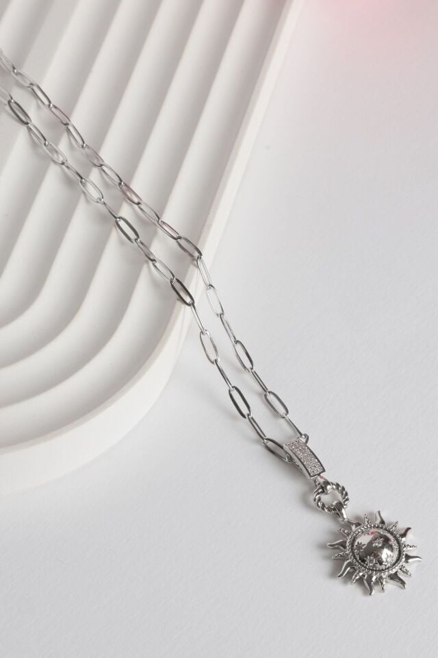 Neesa Çelik Güneş Kolye Silver