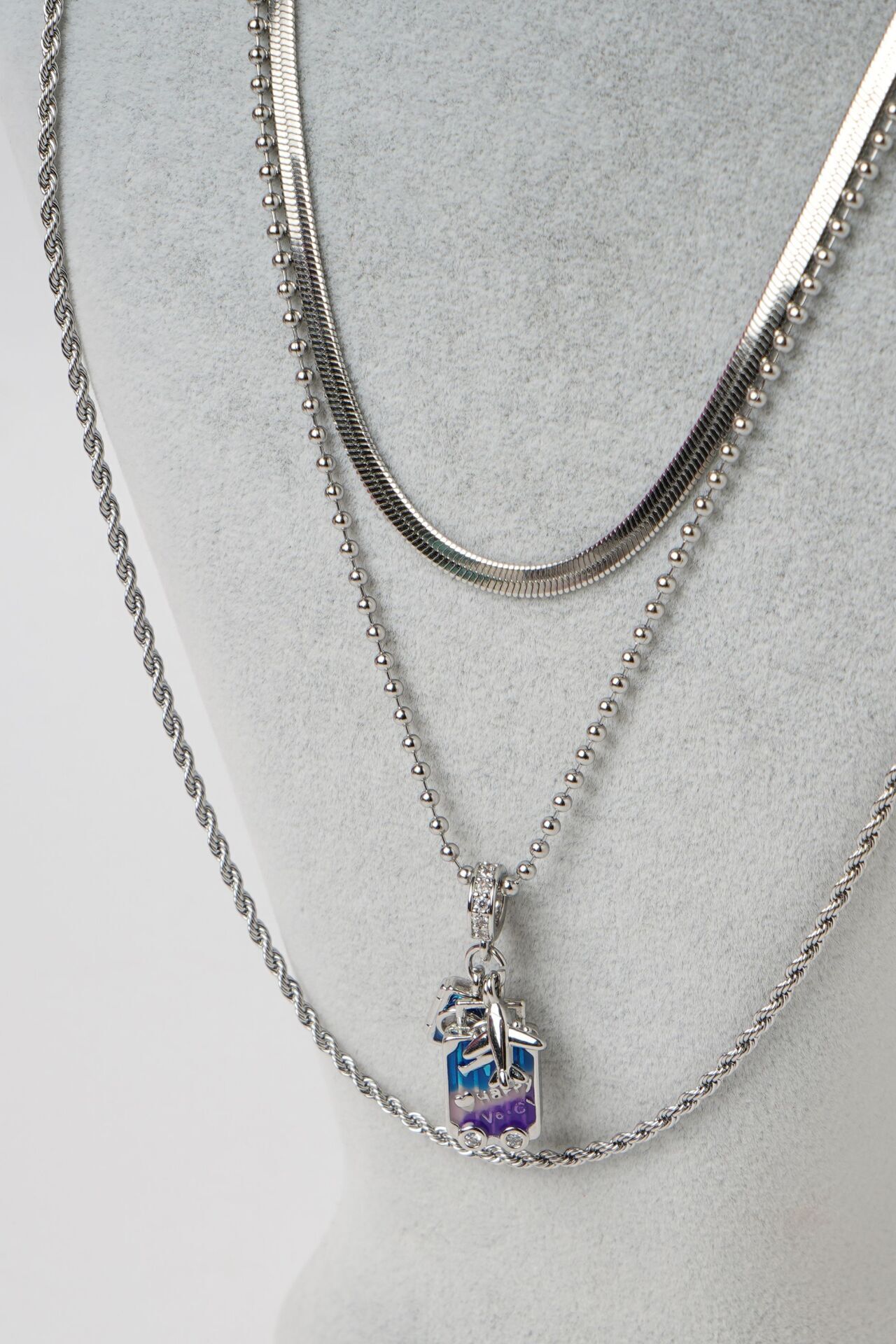 Neesa 3'lü Seyahat Çelik Çoklu Kombin Kolye 45-55-65 cmSilver