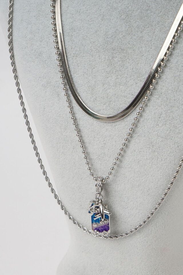 Neesa 3'lü Seyahat Çelik Çoklu Kombin Kolye 45-55-65 cmSilver