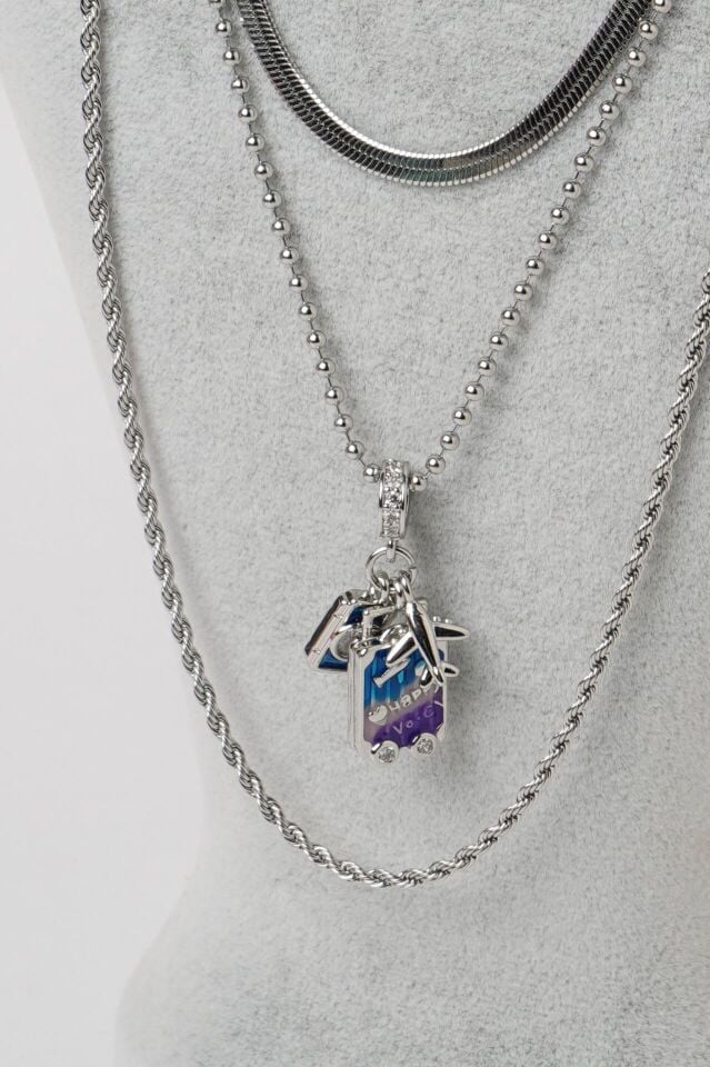 Neesa 3'lü Seyahat Çelik Çoklu Kombin Kolye 45-55-65 cmSilver