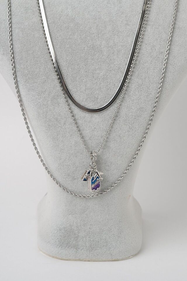 Neesa 3'lü Seyahat Çelik Çoklu Kombin Kolye 45-55-65 cmSilver