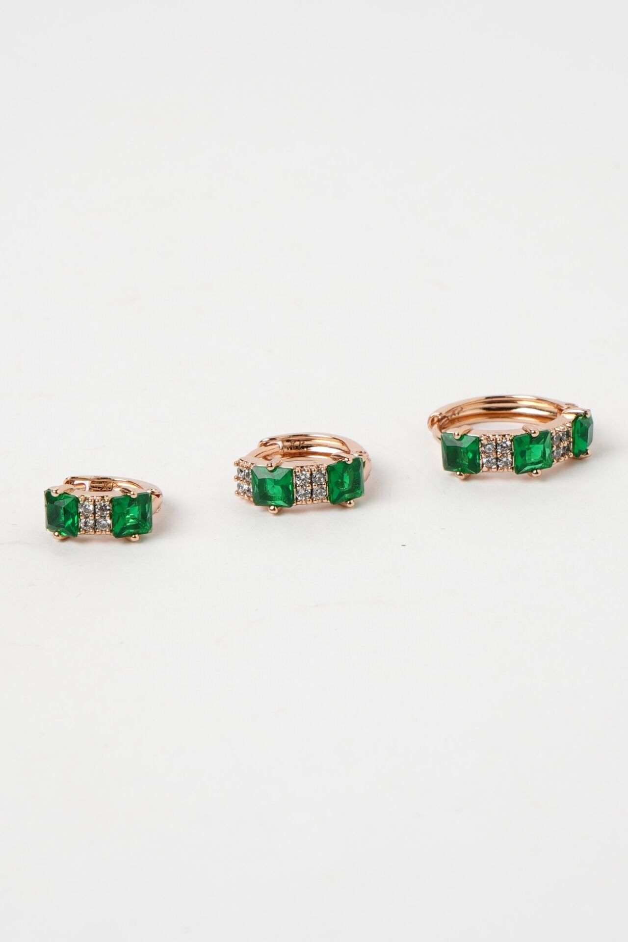 Neesa VIP 3'lü Halka Set Zirkon Taşlı Gold Küpe Yeşil