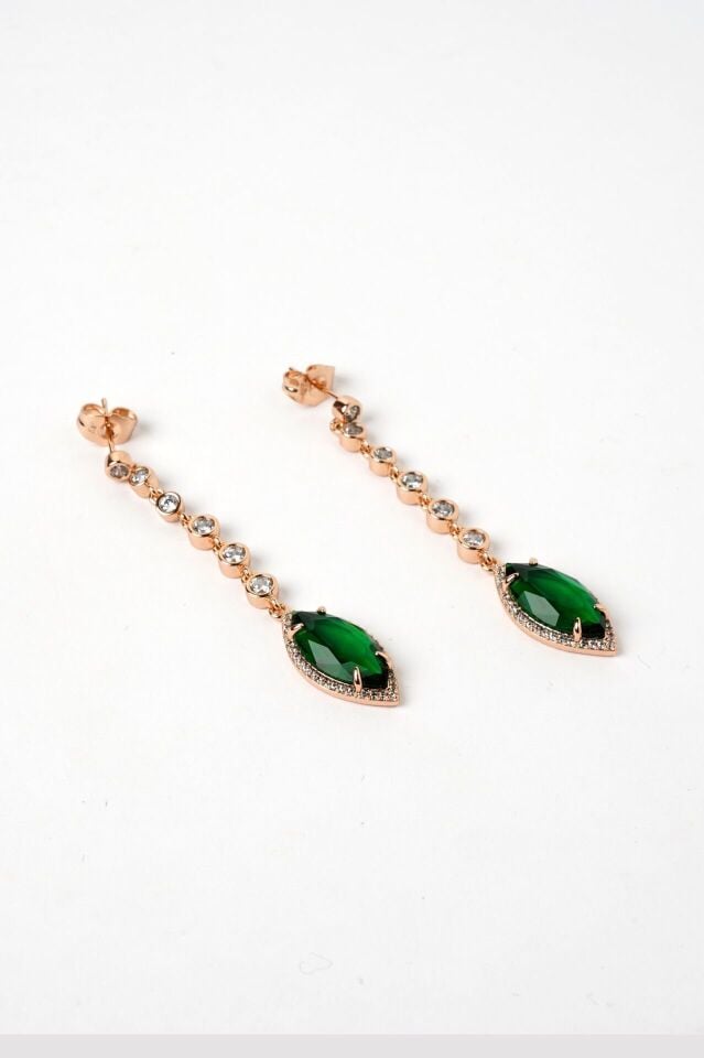 Neesa VIP Sallantılı Zirkon Taşlı Gold KüpeYeşil