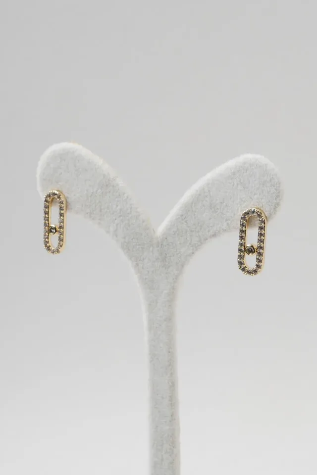 Neesa Çelik Marka Model Küpe Zirkon TaşlıGold