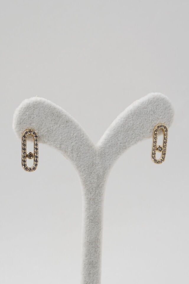 Neesa Çelik Marka Model Küpe Zirkon TaşlıGold