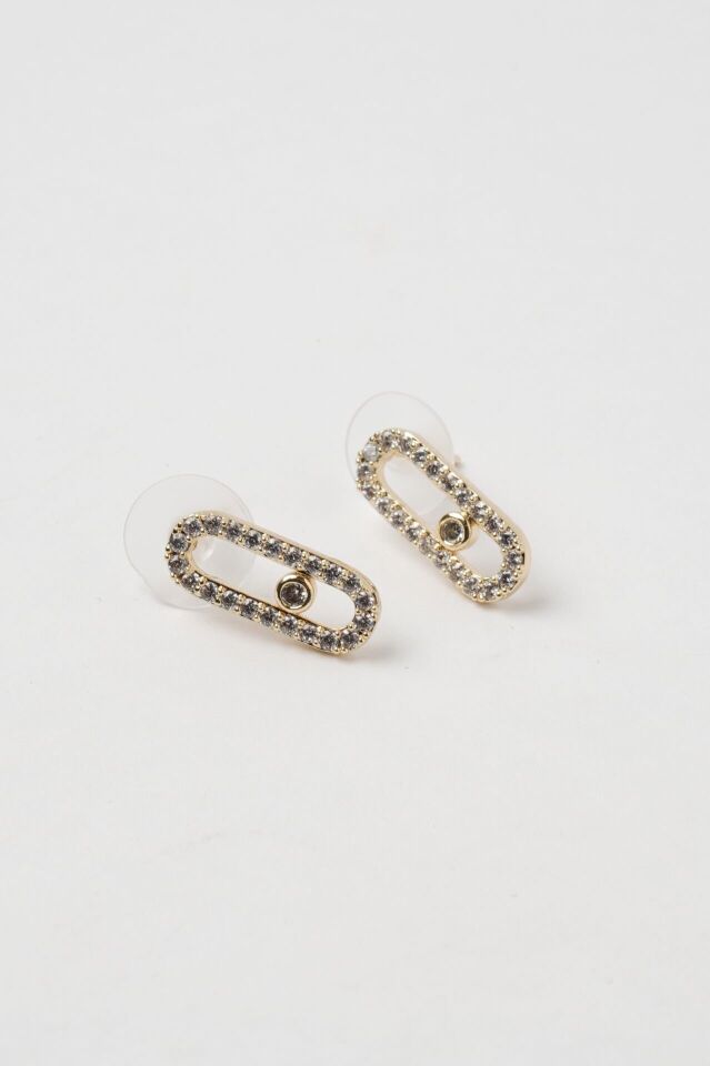 Neesa Çelik Marka Model Küpe Zirkon TaşlıGold