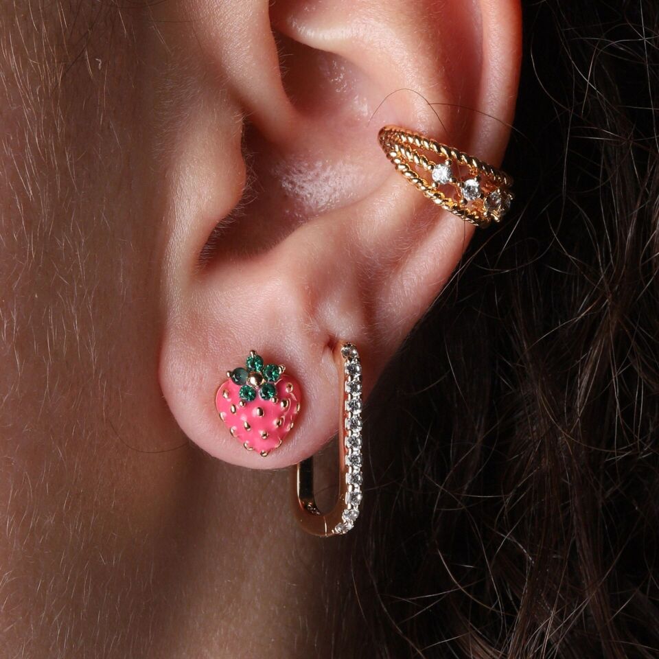 GOLD TAŞLI İKİ SIRA KIKIRDAK KÜPE