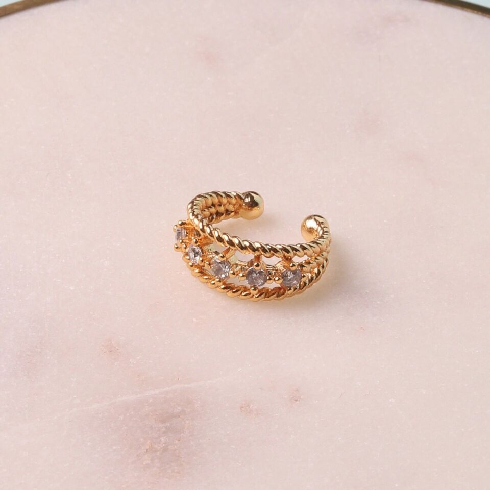 GOLD TAŞLI İKİ SIRA KIKIRDAK KÜPE