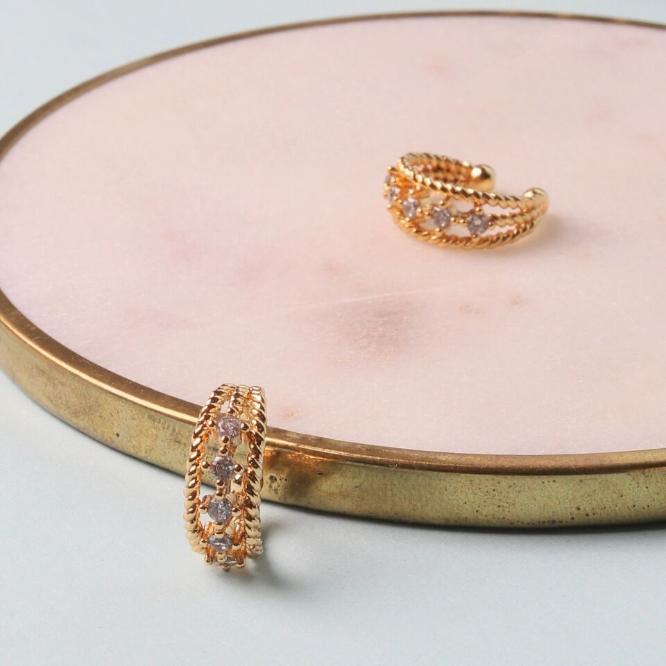 GOLD TAŞLI İKİ SIRA KIKIRDAK KÜPE