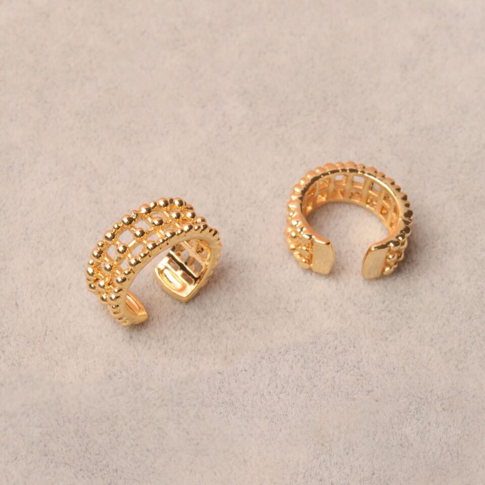 Gold 3 Sıra Topçuk Sıkıştırma Kıkırdak Küpe