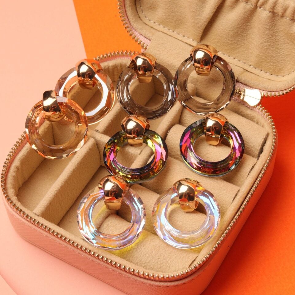 Bal Rengi Halka Cam Küpe Gold Detaylı Çap 3 Cm