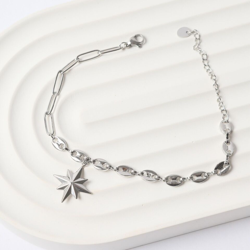 Neesa Çelik Pusula Yıldızı BileklikGold Silver